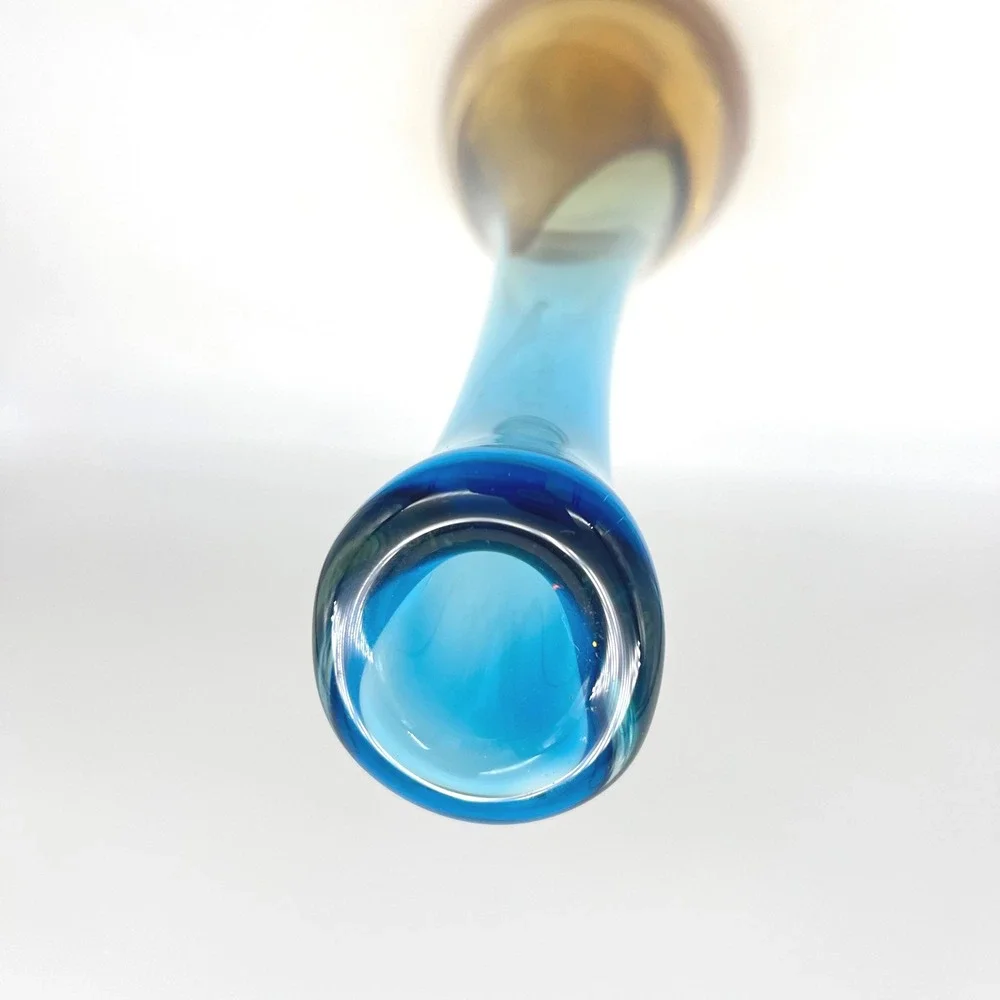 Sommerso Style Glass Vase Blue‎ Amber Teardrop Mid Century Modern 15.5